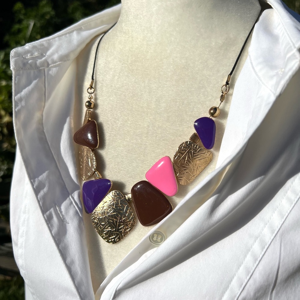 Multicolor Enamel Statement Necklace - image 4